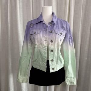 Bullhead Black Denim Jacket Womens Medium Ombre Distressed Button Front